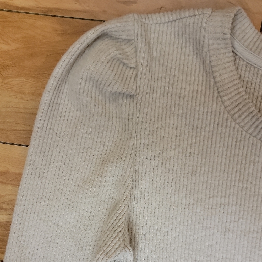 Harper Size SMALL 3/4 Sleeve Stretch Ribbed Sweater Dress In Color Baige - Picture 3 of 11